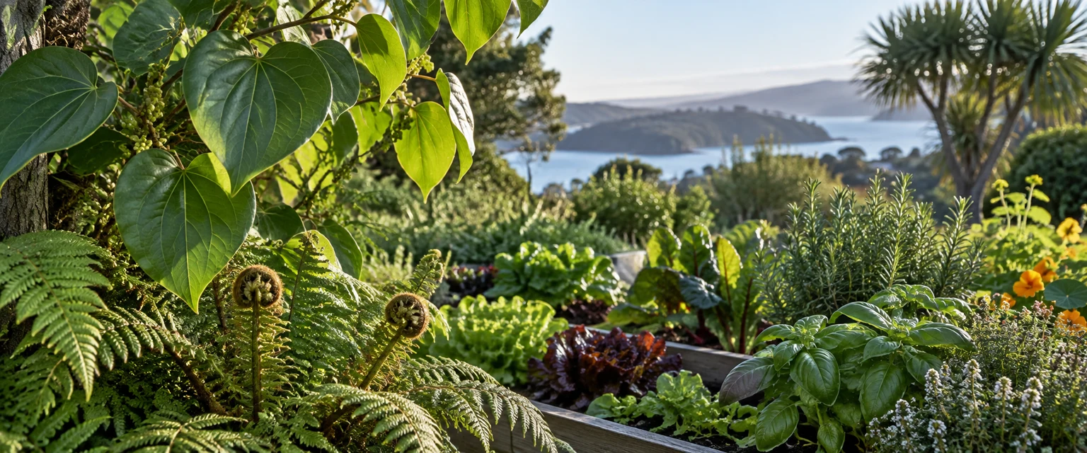Productive edible plants growing together